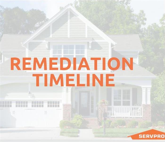 Photo of a home faded in the background with the words Remediation Timeline in front of it.